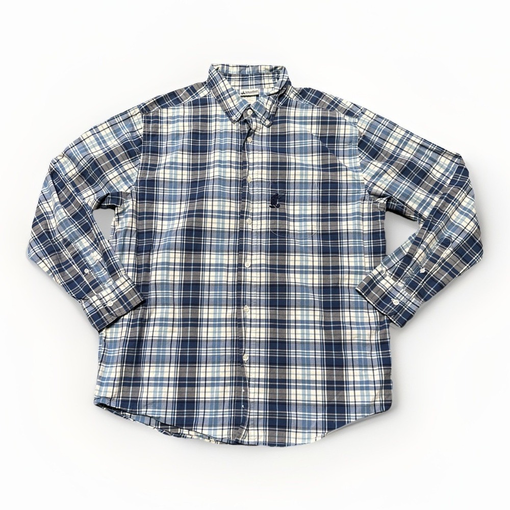Disney Parks Mens XL Blue White Plaid Long Sleeve Button Down Mickey Mouse Shirt